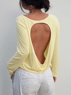 Plain Backless Casual Long Sleeve Tops