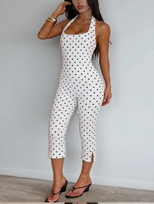 Halter Bodycon Polka Dots Capri Jumpsuits