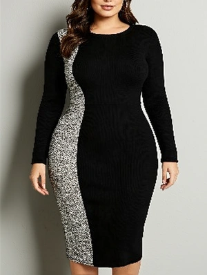 Side Leopard Long Sleeve Bodycon Midi Dress 