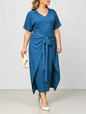 V Neck Tied Up Short Sleeve Elegant Maxi Dress