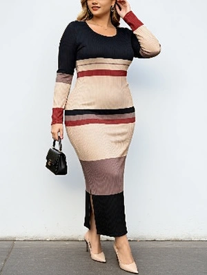 Striped Printed Long Sleeve Maxi Dress 