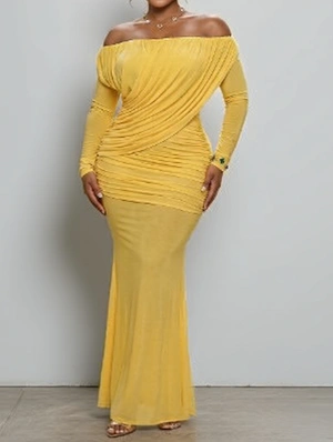Ruched Gauze Off Shoulder Maxi Dress