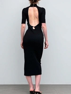 Short Sleeve Mock Neck Backless Midi Dress