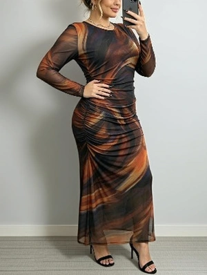 Colorful Print Bodycon Long Sleeve Maxi Dress