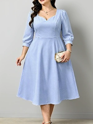 Three Quarter Sleeve Elegant Midi Dress