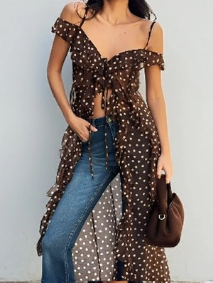 Ruffle Hem Sleeveless Gauze Long Tank Top