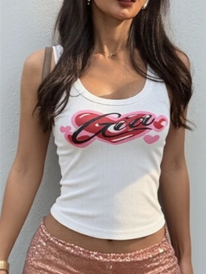 Rib Letter Printed Bodycon Cropped Tanks