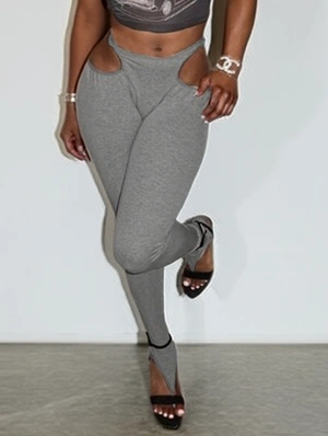 Plain Hollow-out Bodycon Tights Pants