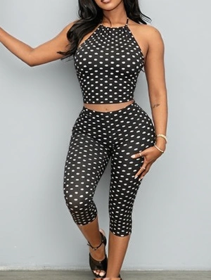 Polka Dots Halter Backless Short Sets