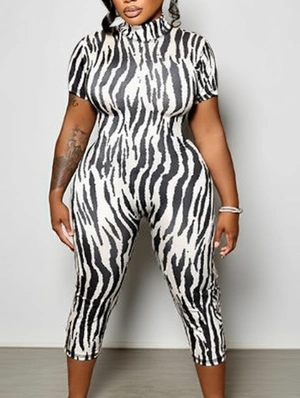 Zebra Dots Ruched Backless Capri Rompers