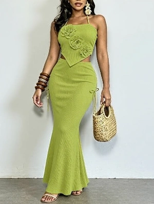 Flower Decor Halter Backless Skirt Sets