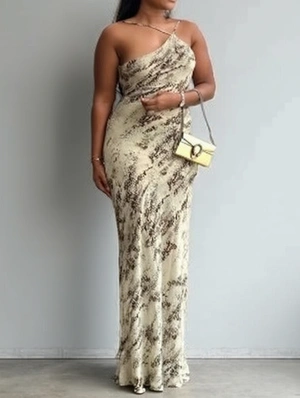 Asymmetrical Halter Backless Maxi Dress