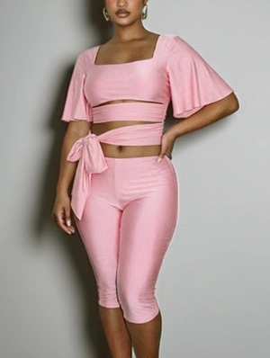 Square Neck Bandage Cropped Short Sets