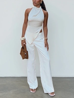Halter Neck Backless Lace Up Pant Sets