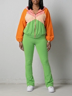 Colorblock Zipper Hooded Pant Sets