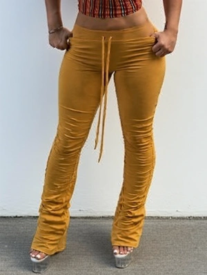 Plain Color Bodycon Stacked Pants