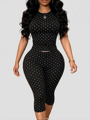 Polka Dots Bodycon Capri Pants Sets