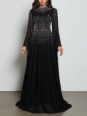 Luxury Beading Flare Sleeve Maxi Dress