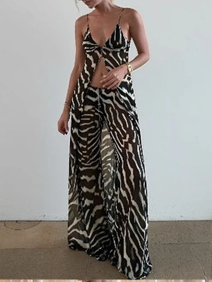 Animal Print Sleeveless Wide Leg Pant Sets