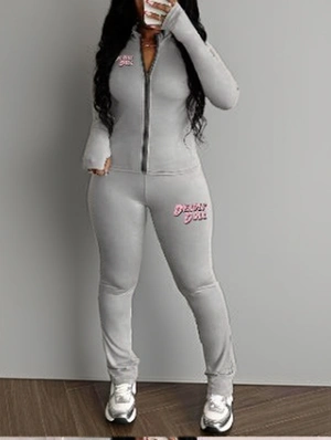 Letter Printed Bodycon Coats Pant Sets