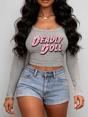 Letter Printed Bodycon Long Sleeve Tops