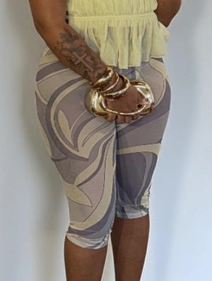 Colorblock Ripple Sheer Gauze Knee Shorts