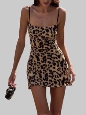 Leopard Tie-wrap Backless Spaghetti Straps Dress