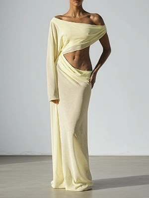 Chiffon Ruched One Shoulder Maxi Dress