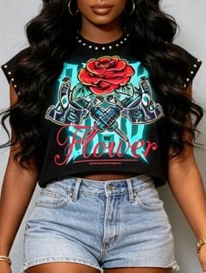Skull Floral Printed Vintage Rivet Tanks