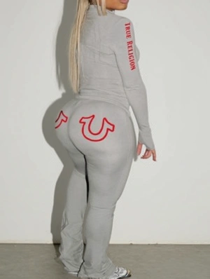 Letter Bodycon Zipper Sweatshirt  Pant Sets