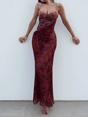 Floral Lace Panel Sleeveless Maxi Dress