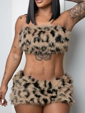 Plush Leopard Fluff Tube Skirt Sets