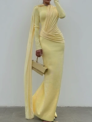 Ruched Irregular Ribbons Fitted Maxi Dress