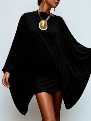 Batwing Long Sleeve Pleated Mini Dress