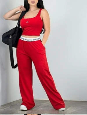 Sporty Cropped Tank Wide Leg Pant Sets