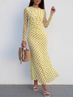 Dots Printed Pullover Maxi Long Sleeve Dress
