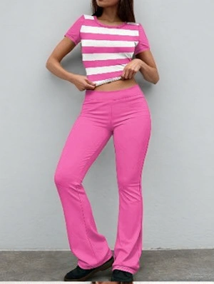 Contrast Striped Bodycon Flared Pant Sets