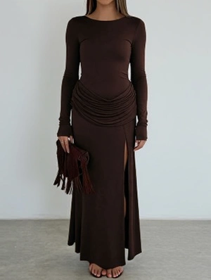Solid Bodycon Long Sleeve Maxi Dress