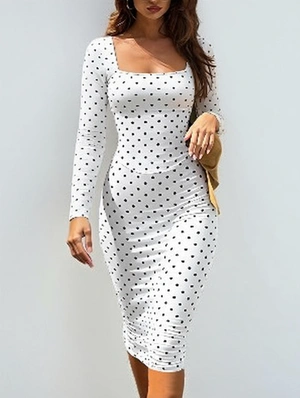 Polka Dots Bodycon Long Sleeve Maxi Dress