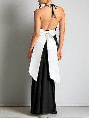 Halter Bow Back Sleeveless Maxi Party Dress