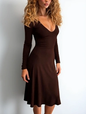Pullover Solid Color Long Sleeve Midi Dress