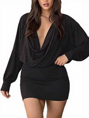 Drape Neck Long Sleeve Mini Dress 