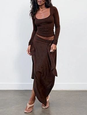 Pullover Solid Long Sleeve Tee And Skirt Sets