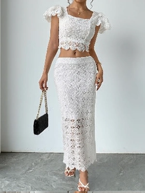 Elegant Short Sleeve Crop Top Skirt Sets