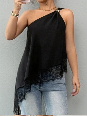 Irregular Lace Panel Metal Buckle Tanks 