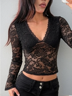 Hollow-out V Neck Bodycon T-shirts
