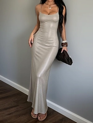 Spaghetti Straps Shiny Bodycon Dress