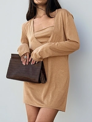 V Neck Long Sleeve Mini Dress With Tube