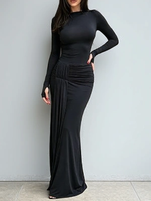 Ruched Long Sleeve Bodycon Maxi Dress
