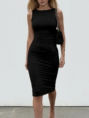 Solid Bodycon Sleeveless Midi Dress